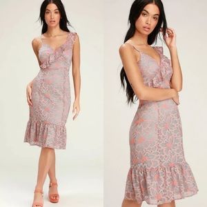 NWT Lulus Ruffle Lace Midi Cocktail Dress